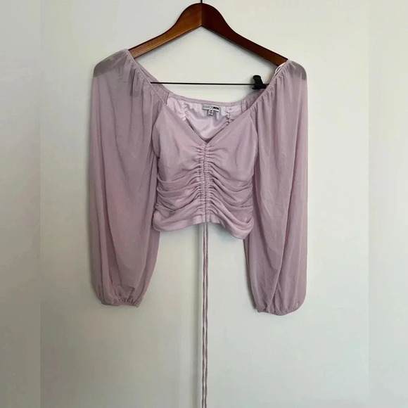 5/20$Fashion nova front drawstring statement sleeves lavender crop  top - Picture 2 of 7